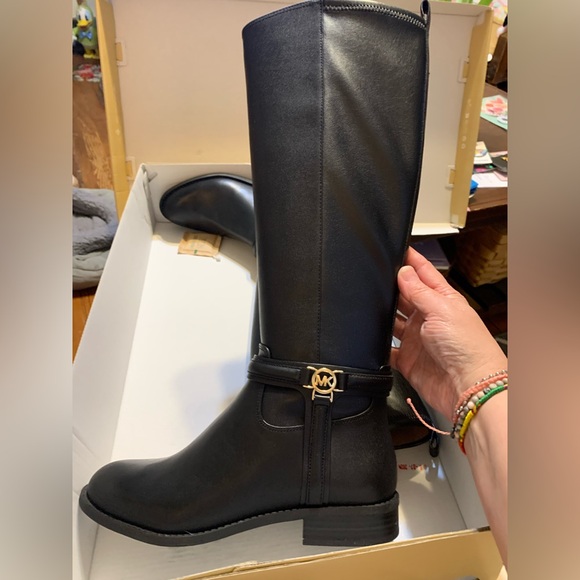 Michael Kors Black Leather Boots with Gold Accent - Picture 1 of 7